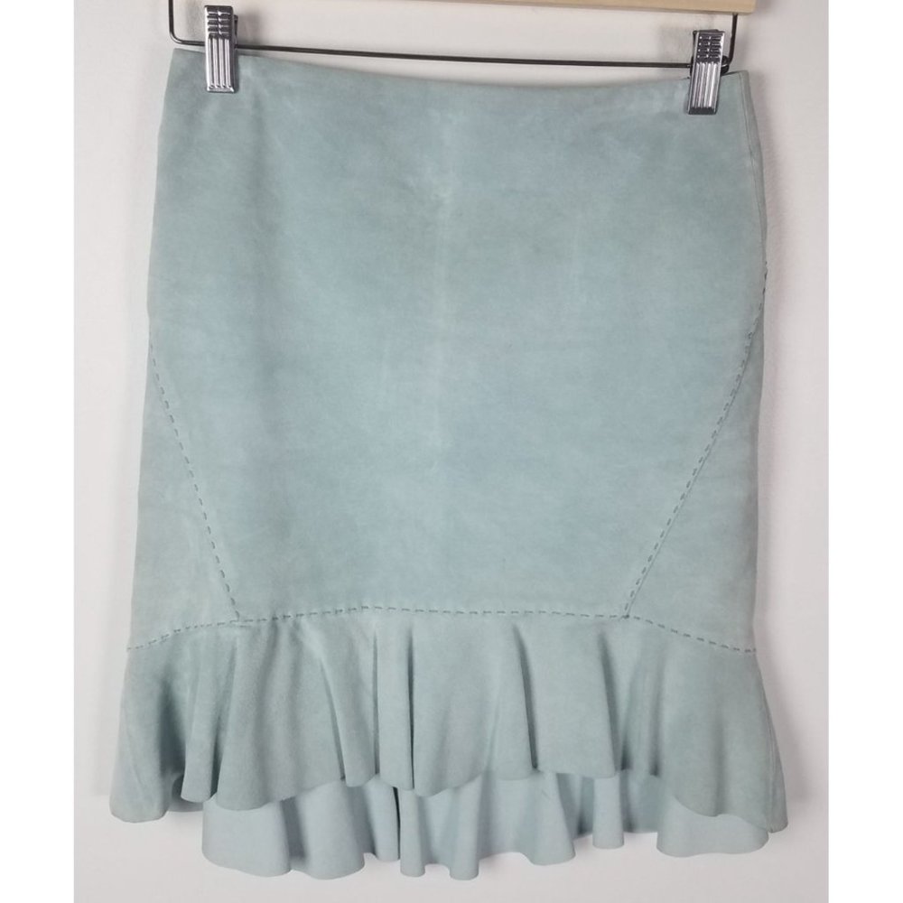 Ann Taylor Loft Petites Sz. 2P 100% Leather Light Blue High Low Short Skirt